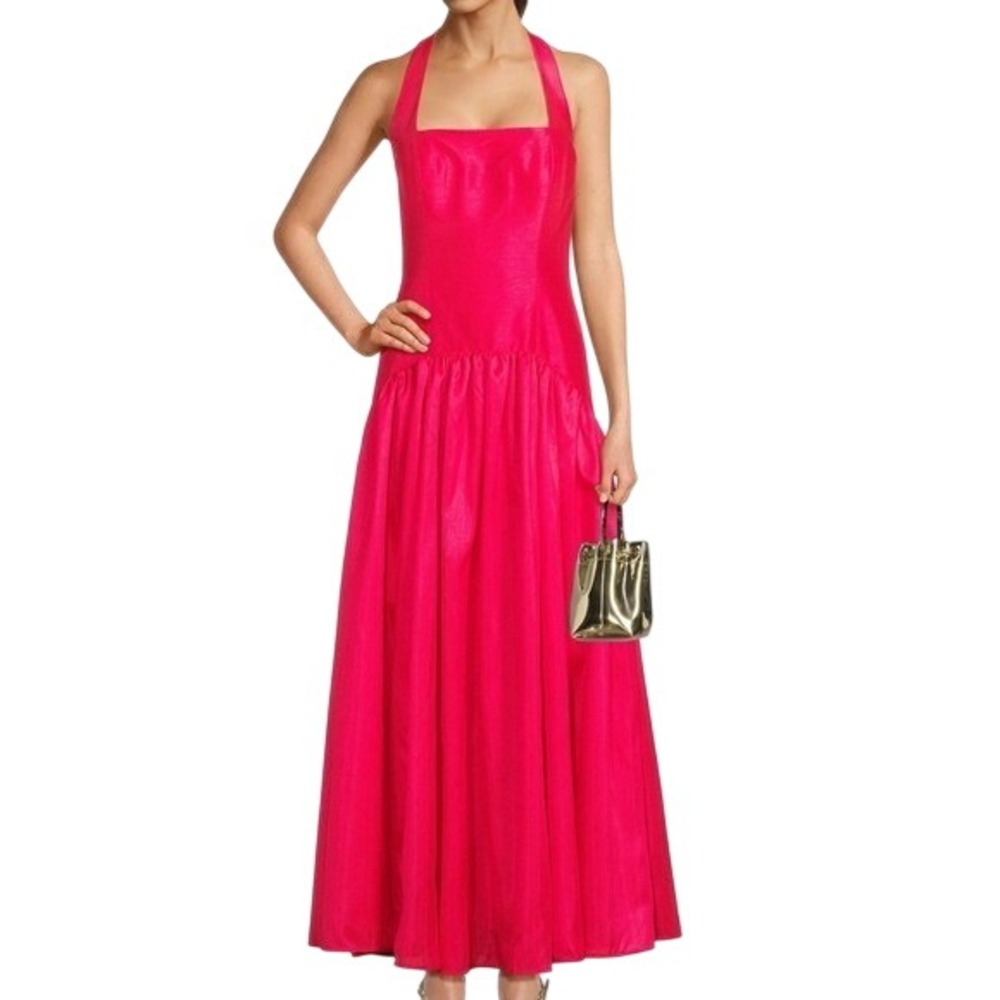 Hutch Chandler Hot Pink Satin Halter Drop Waist Maxi Dress Size 14 NWT